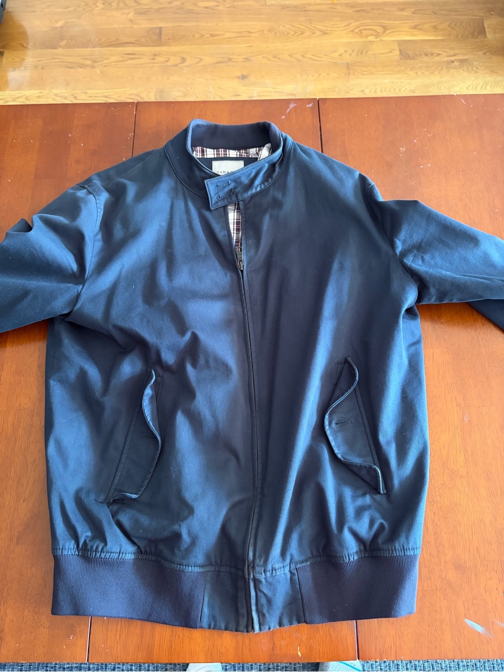 Zara Navy Bomber Jacket with Stand Collar